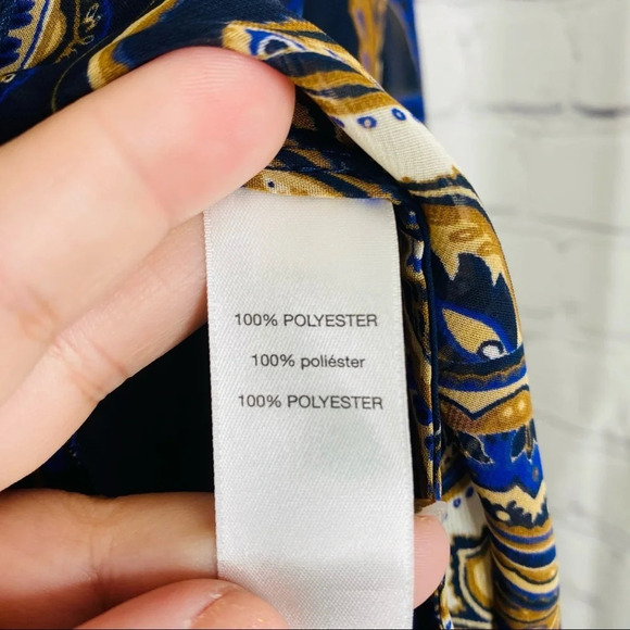 Chico's Blue Brown Paisley Expressions Drama Top Blouse Size Small - Picture 5 of 14